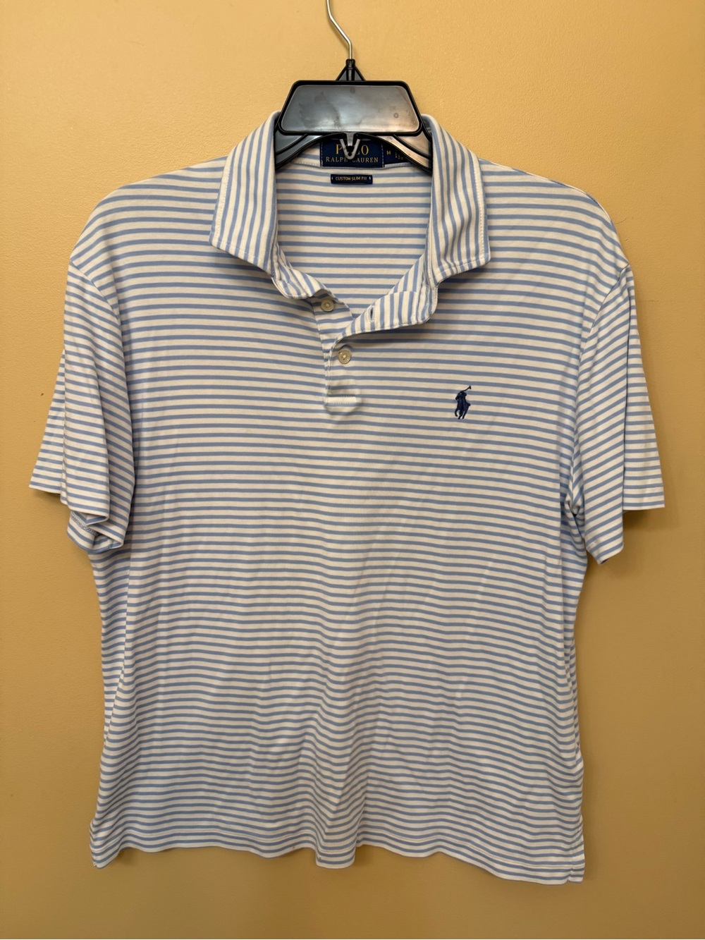 Polo by Ralph Lauren Men's Light Blue & White Striped Polo Shirt golf slim fit